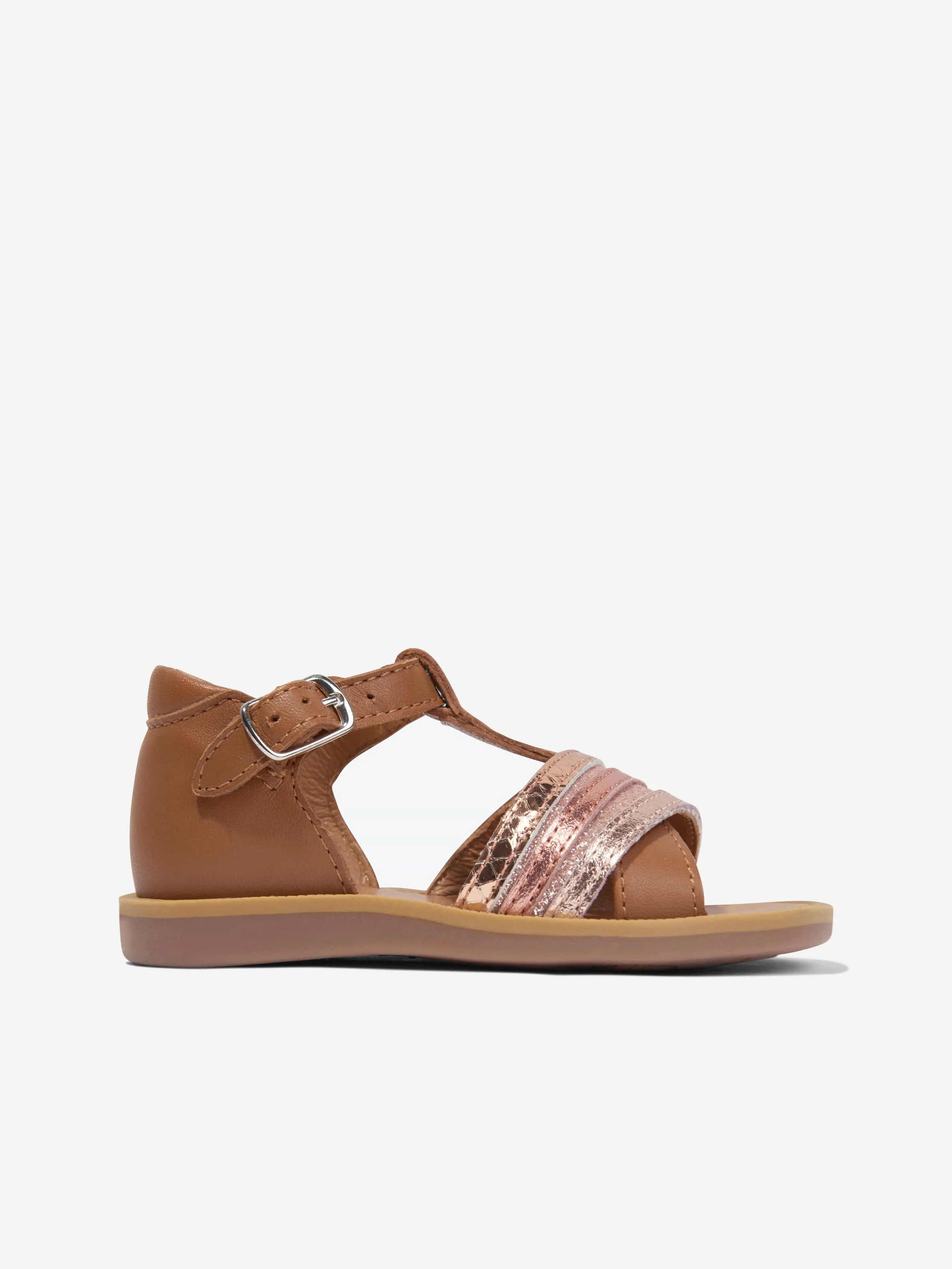 Pom D'Api Girls Leather Poppy Lili Sandals in Camel