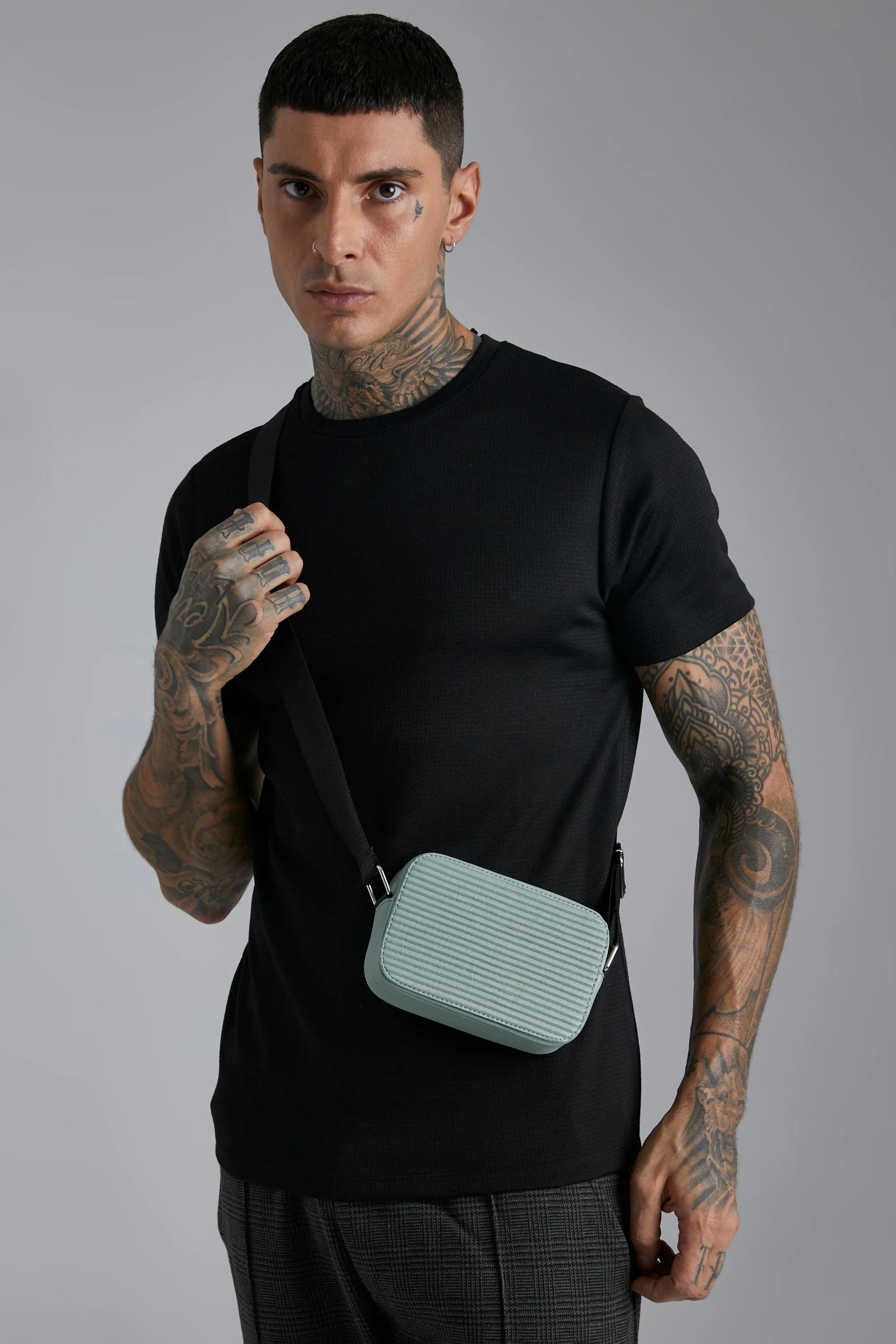 Pu Ribbed Box Cross Body Bag | boohooMAN UK