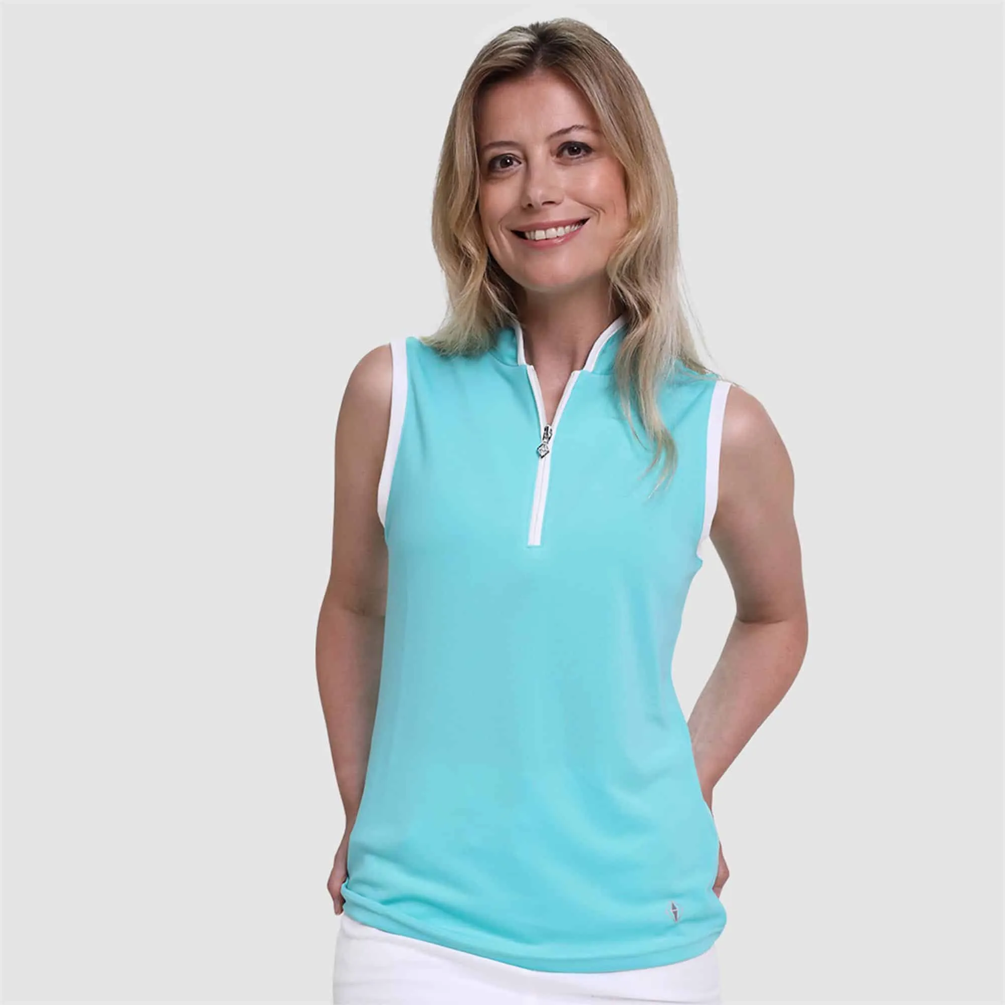 Pure Golf Bloom Ladies Sleeveless Golf Polo Shirt Ocean Blue