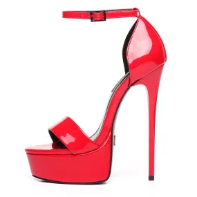 Red shiny Giaro high 16cm heeled platform sandals