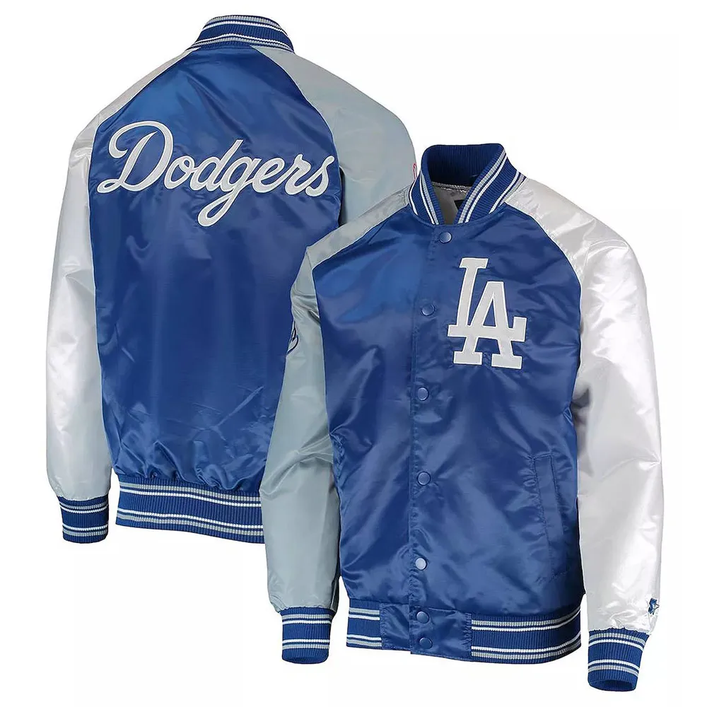 Reliever LA Dodgers Royal Blue, Gray and White Satin Jacket