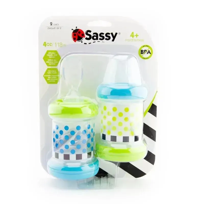 Sassy - Baby Food Nurser, 4+ Months Set of 2, 100% Silicone Nipple and Spoon BPA-Free