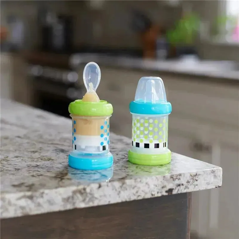 Sassy - Baby Food Nurser, 4+ Months Set of 2, 100% Silicone Nipple and Spoon BPA-Free