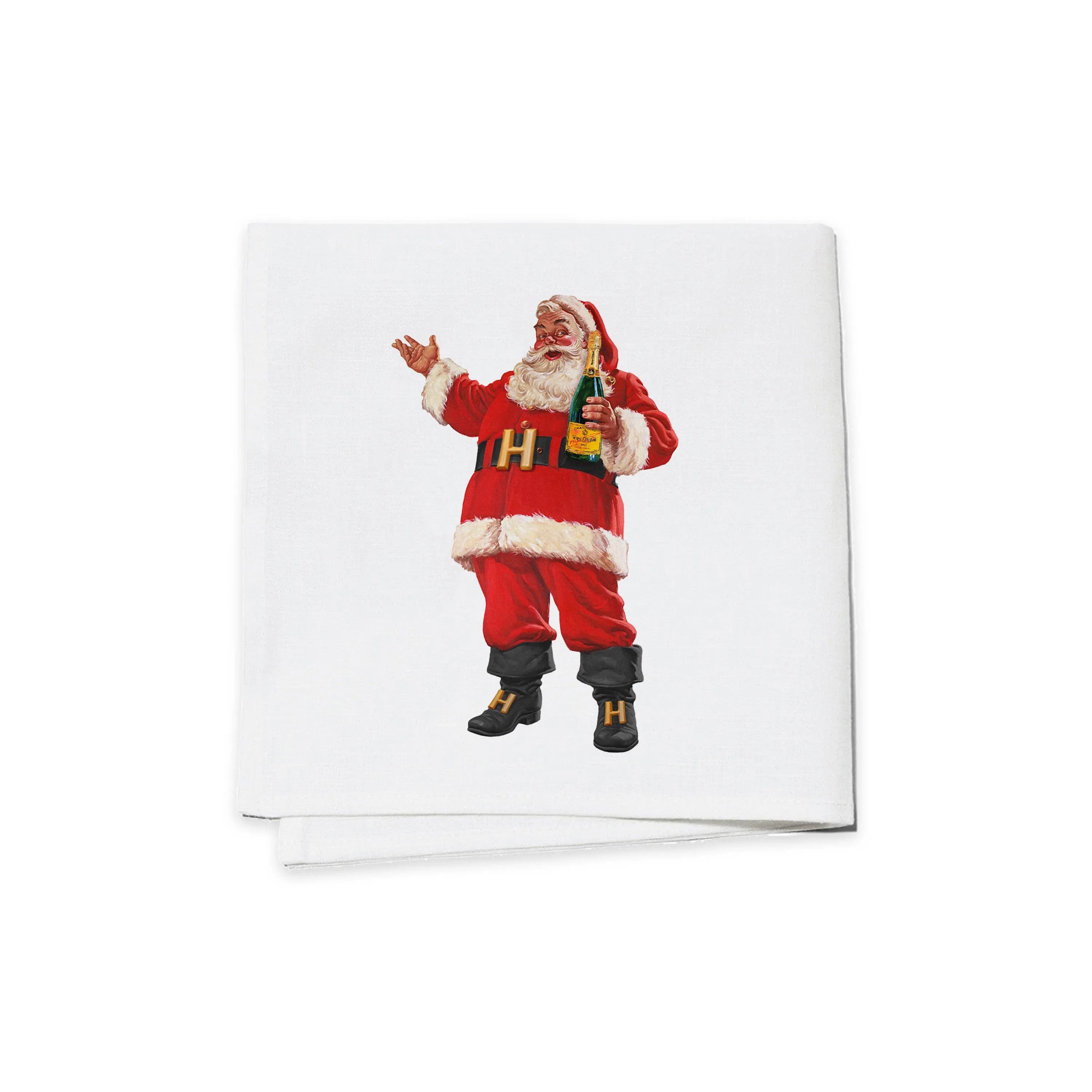 ----------Set of 4 Red Santa Champagne Holiday Cocktail Napkins---------