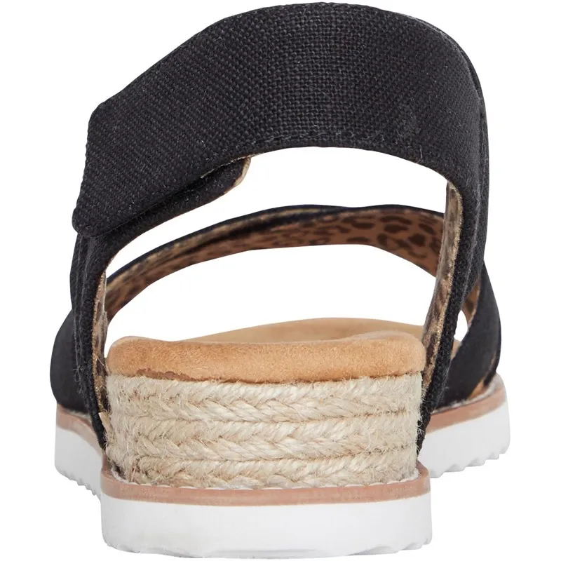 SKECHERS Womens BOBS Desert Kiss Secret Picnic Wedge Sandals Black Linen