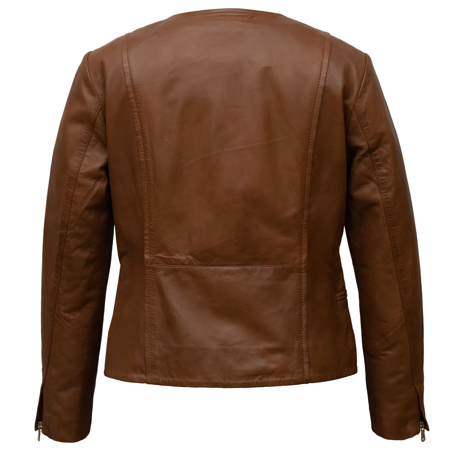 Sophie: Women's Tan Collarless Leather Jacket