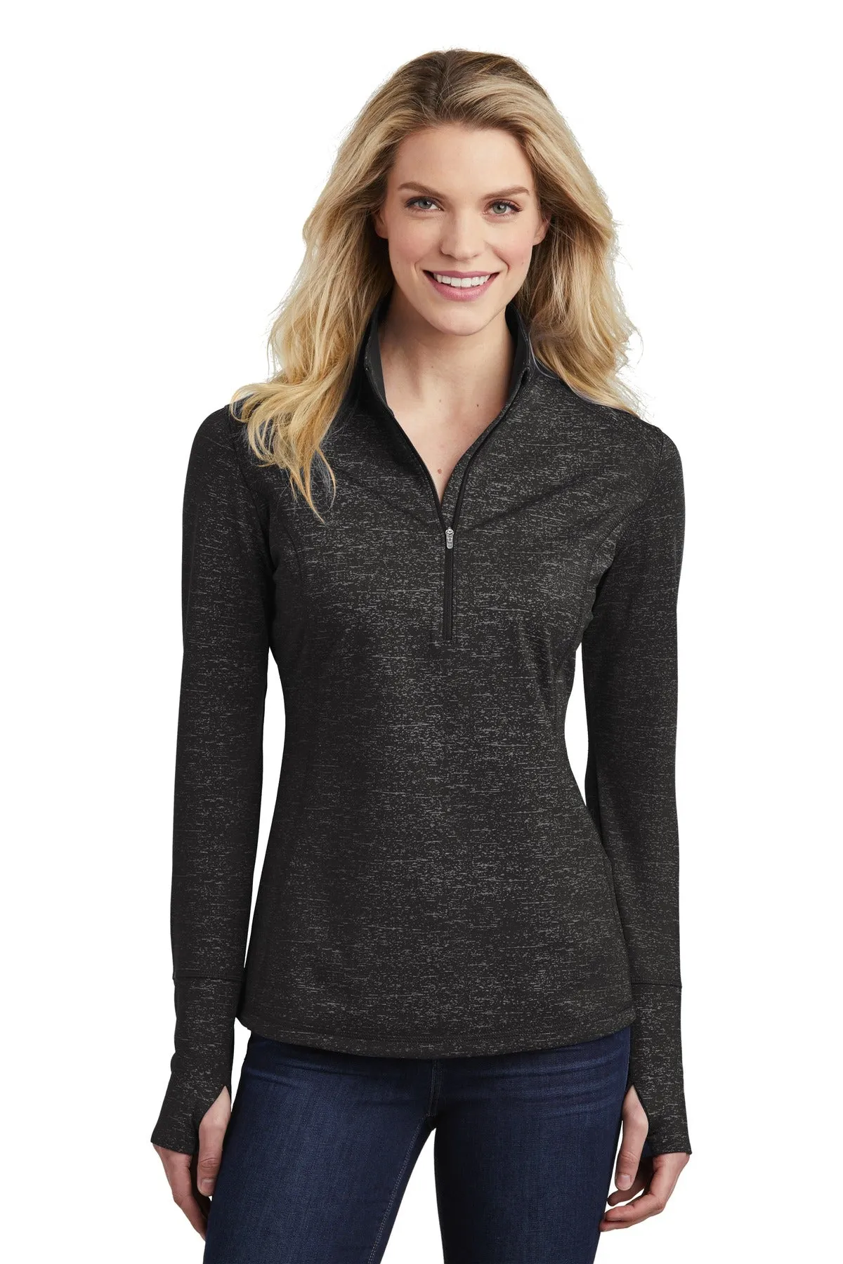 Sport-Tek Women's Sport-Wick Stretch Reflective Heather 1/2-Zip Pullover LST855