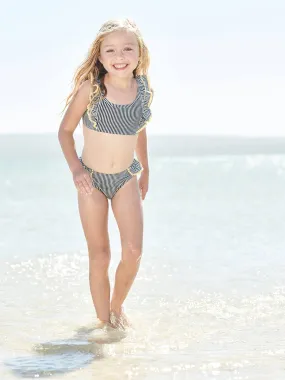 Striped Bikini for Girls - blue dark striped