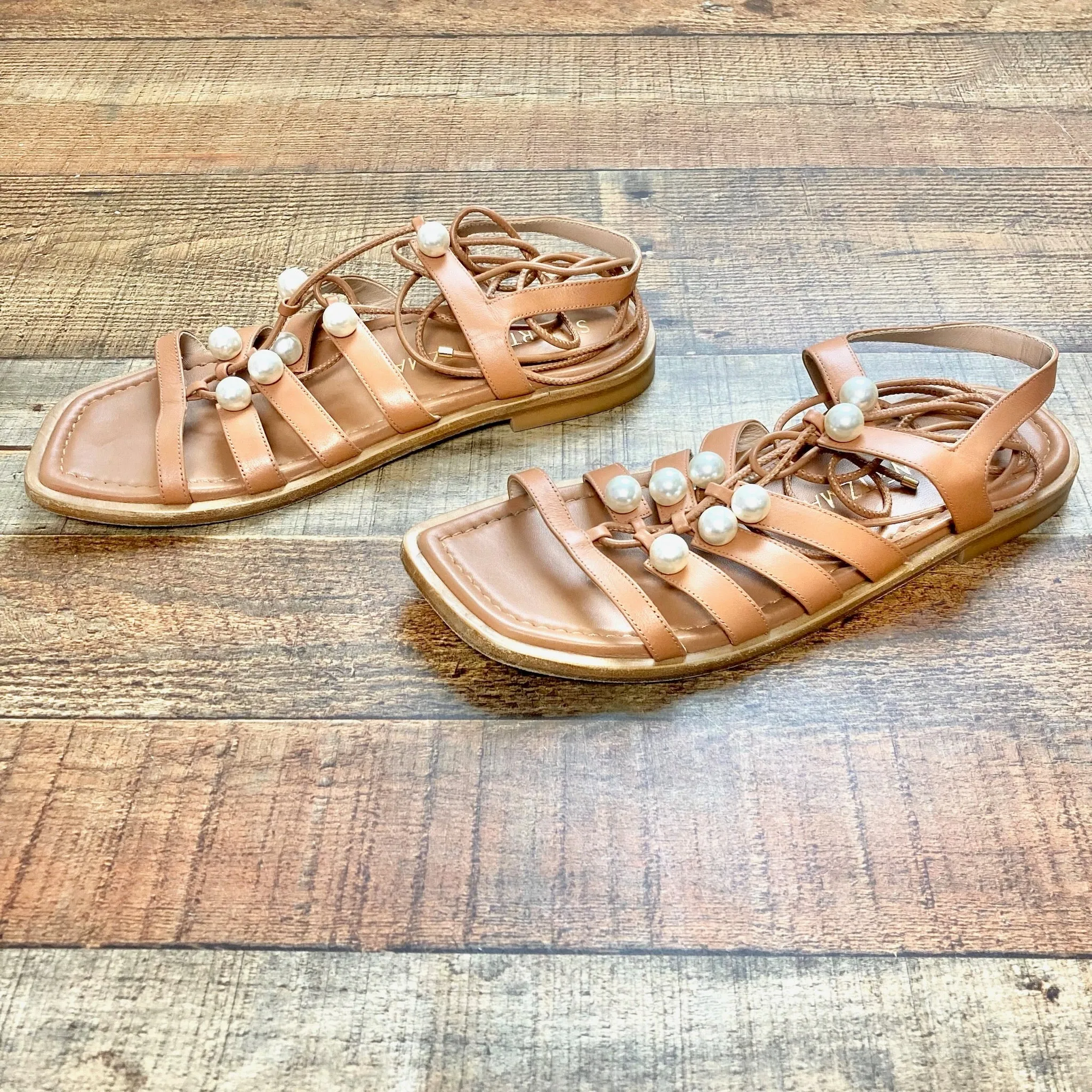 STUART WEITZMAN LACE UP PEARL SANDALS- SIZE 8.5 ( ONLINE)