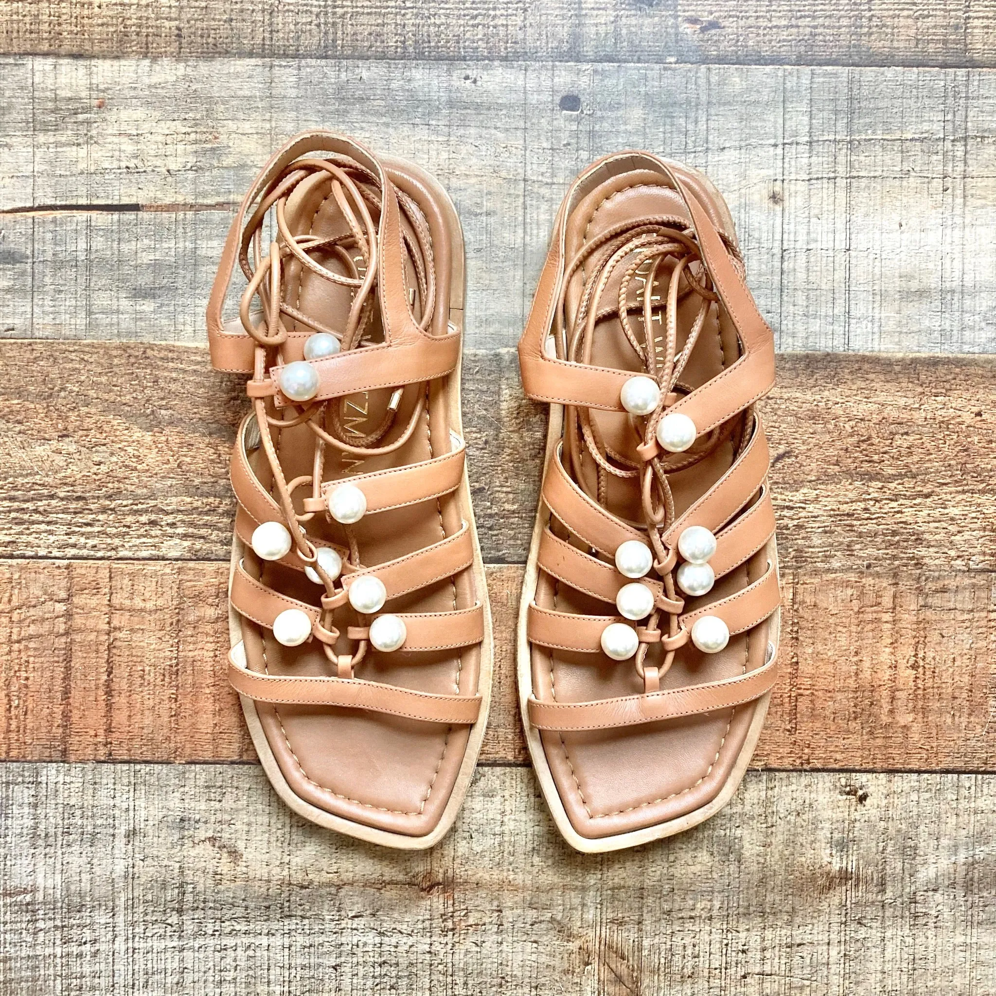 STUART WEITZMAN LACE UP PEARL SANDALS- SIZE 8.5 ( ONLINE)