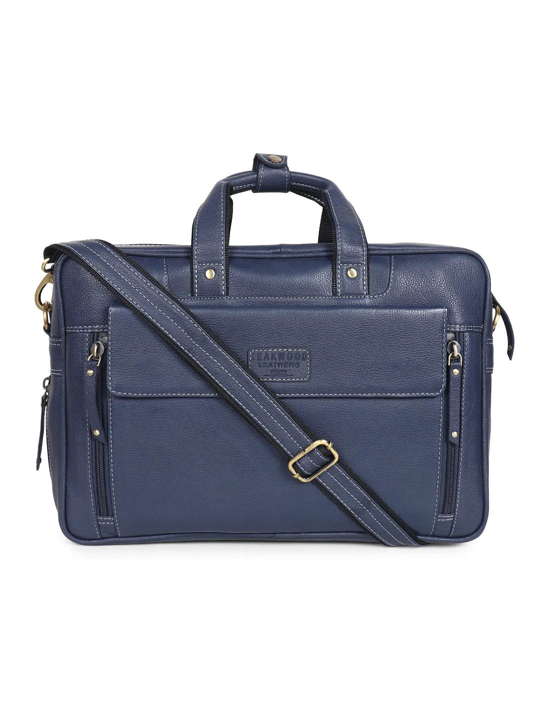 Teakwood Blue Solid Genuine Leather Laptop bag