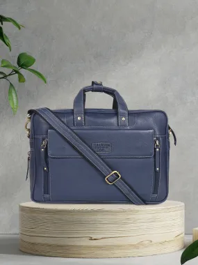 Teakwood Blue Solid Genuine Leather Laptop bag