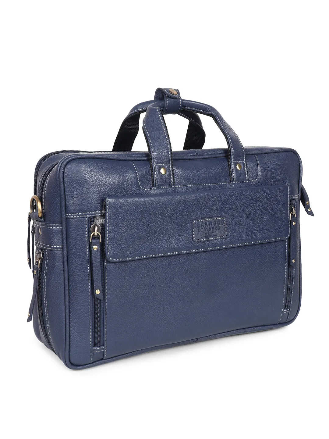 Teakwood Blue Solid Genuine Leather Laptop bag