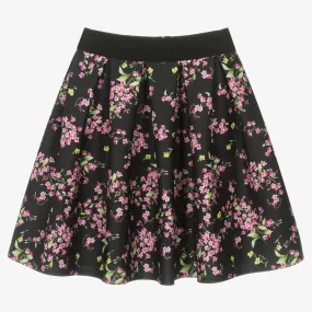 Teen Girls Black Floral Skirt