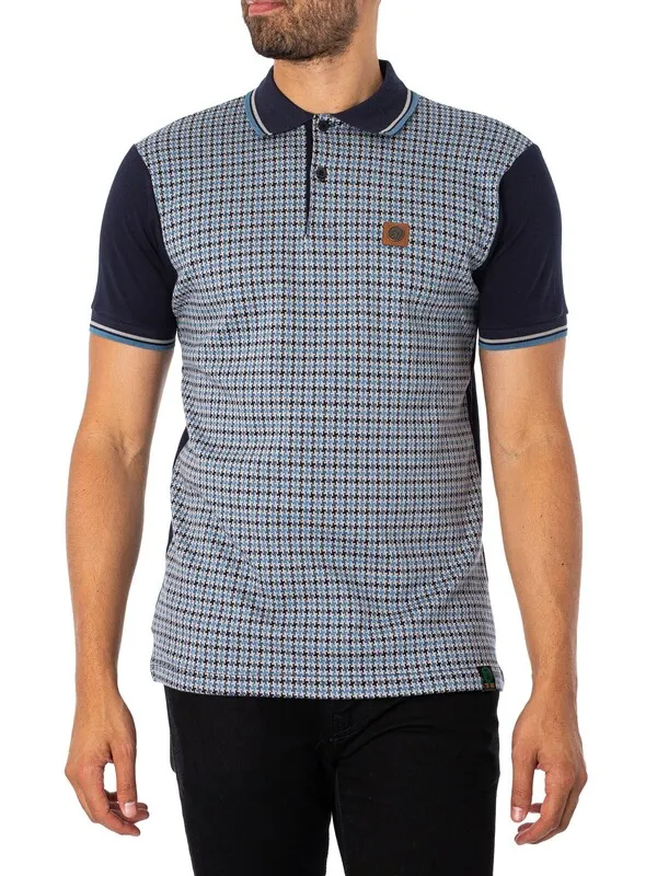 Trojan Houndstooth Panel Polo Shirt - Navy