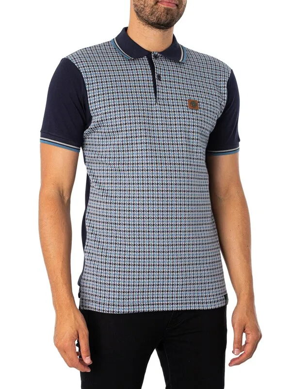 Trojan Houndstooth Panel Polo Shirt - Navy