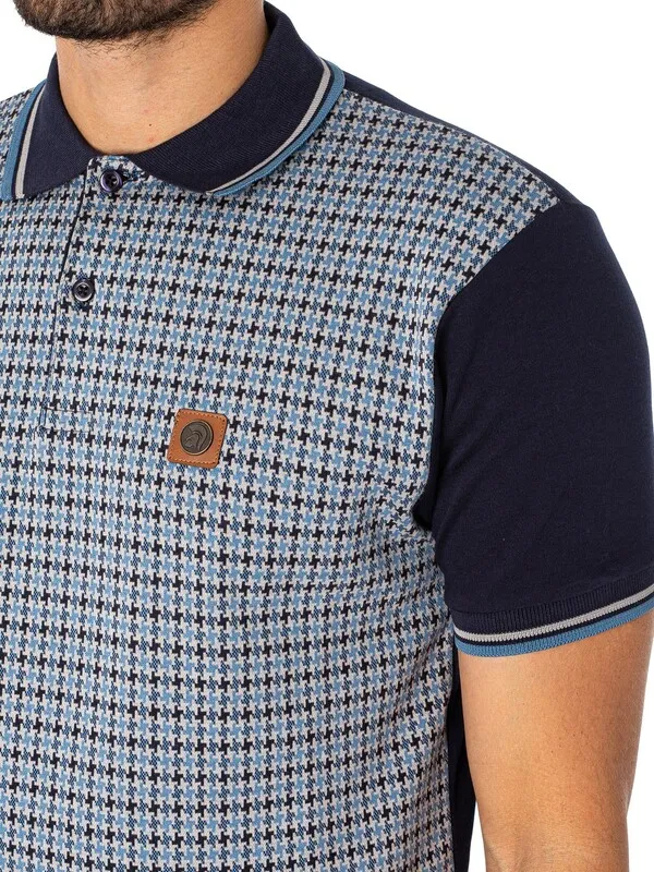 Trojan Houndstooth Panel Polo Shirt - Navy