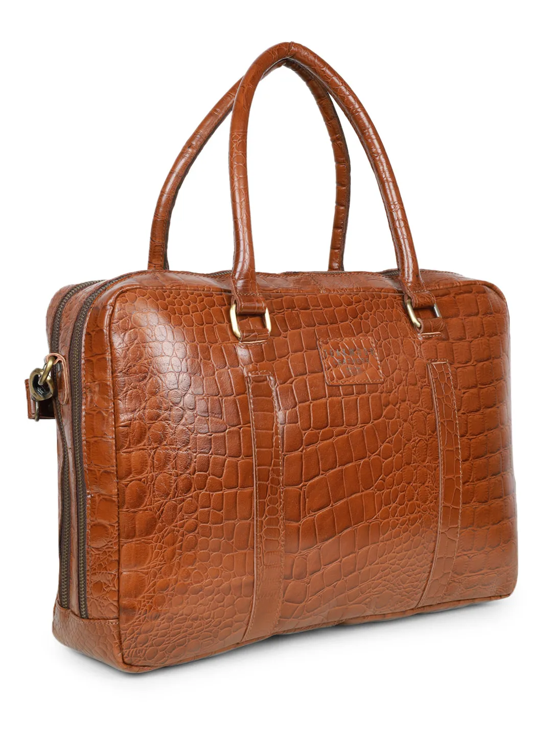 Unisex Tan & Black Textured Leather Laptop Bag - Clearance sale