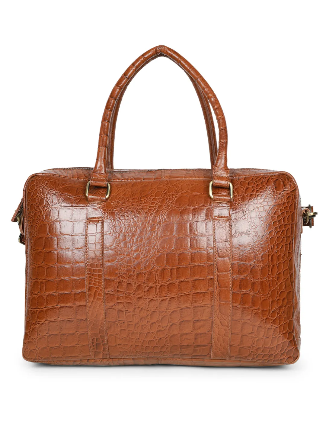 Unisex Tan & Black Textured Leather Laptop Bag - Clearance sale