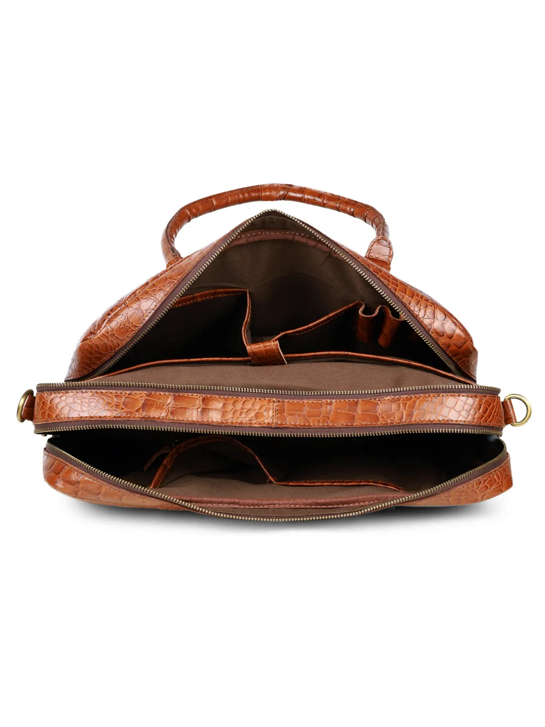 Unisex Tan & Black Textured Leather Laptop Bag - Clearance sale