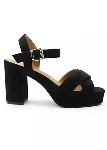 Where’s That From Marcia Black Suede Wide Fit Platform Sandals | Grattan