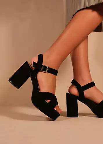 Where’s That From Marcia Black Suede Wide Fit Platform Sandals | Grattan