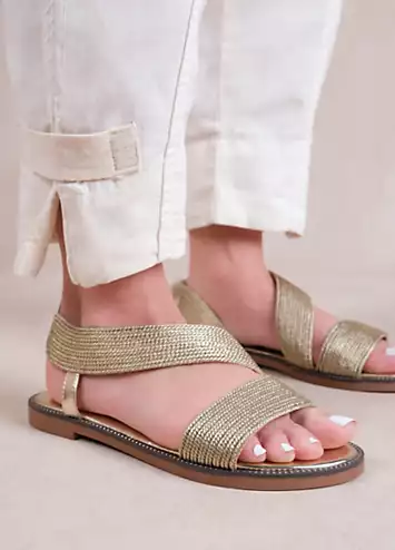 Where’s That From Studio Gold Threaded Strap Flat Sandals | Grattan