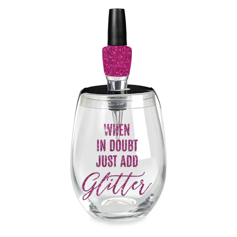   Wine Glass Stopper Set When in Doubt Add Glitter