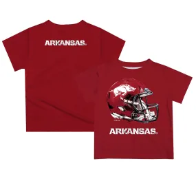 Youth Cardinal Arkansas Razorbacks Dripping Helmet T-Shirt