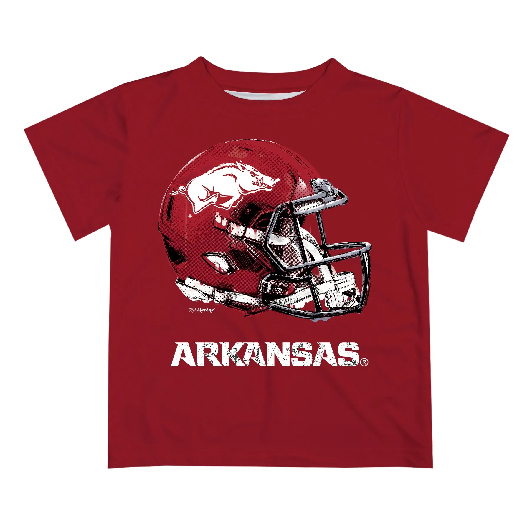 Youth Cardinal Arkansas Razorbacks Dripping Helmet T-Shirt