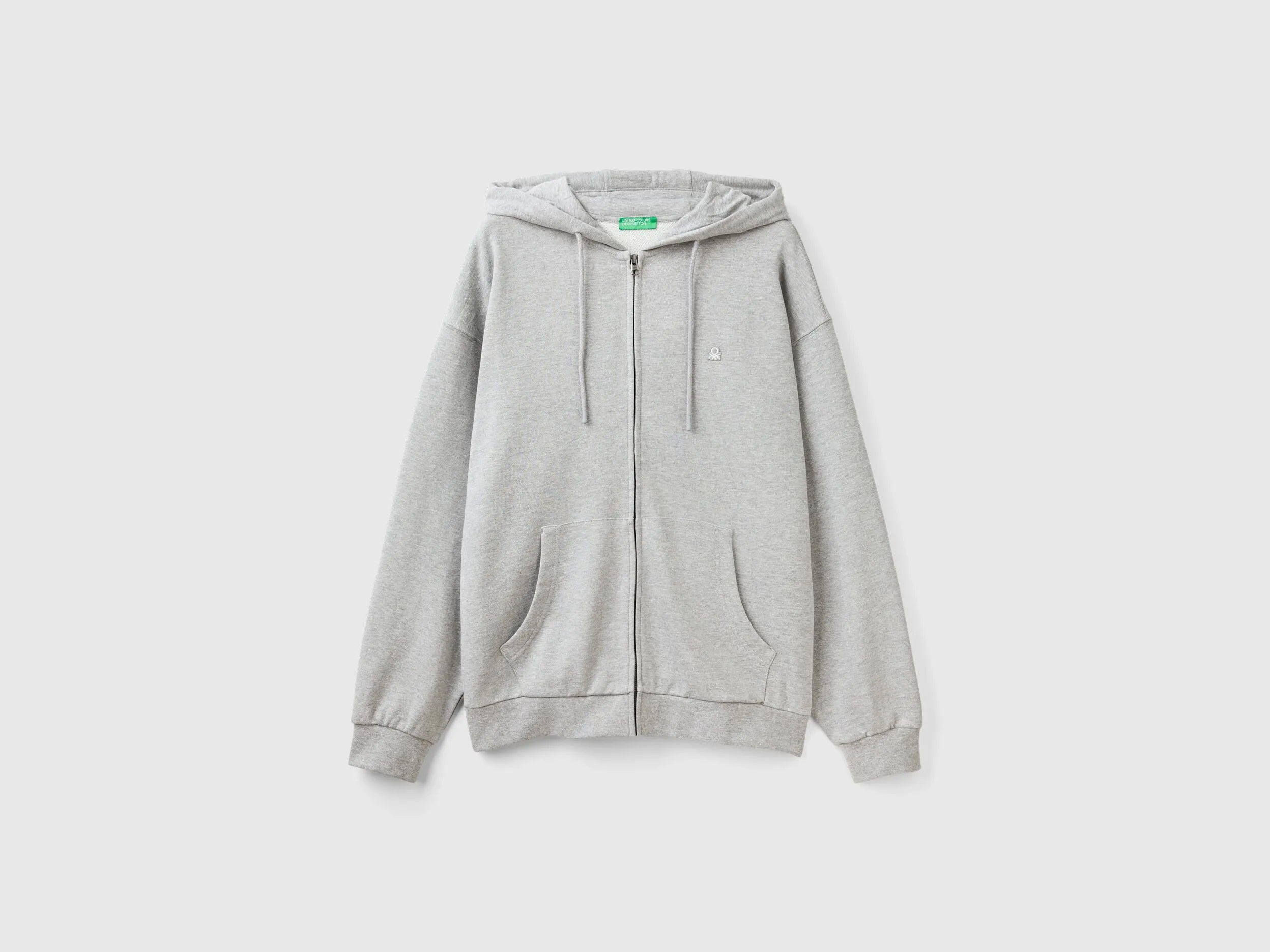 Zip-up hoodie in cotton - Light Gray | Benetton